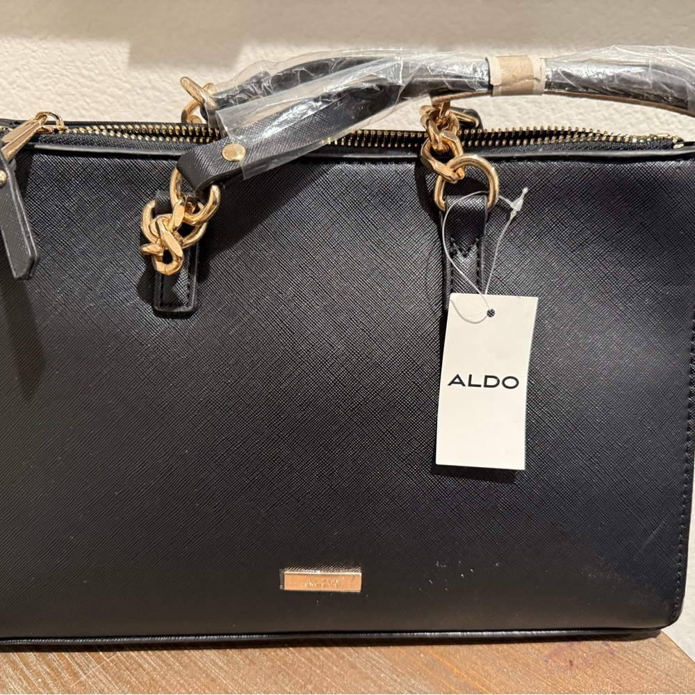 Aldo Black Satchel with Gold Details